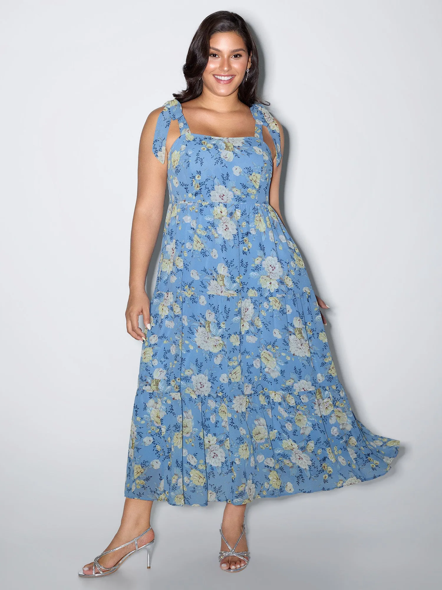 Floral Print Shoulder-Tie Flowy Maxi Dress sold by Bloomchic product image thumbnail 4
