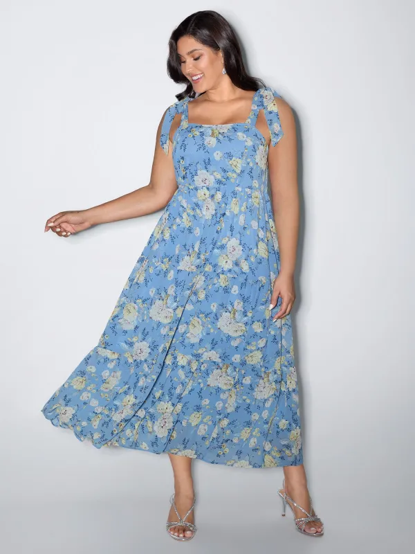 Floral Print Shoulder-Tie Flowy Maxi Dress made by Bloomchic