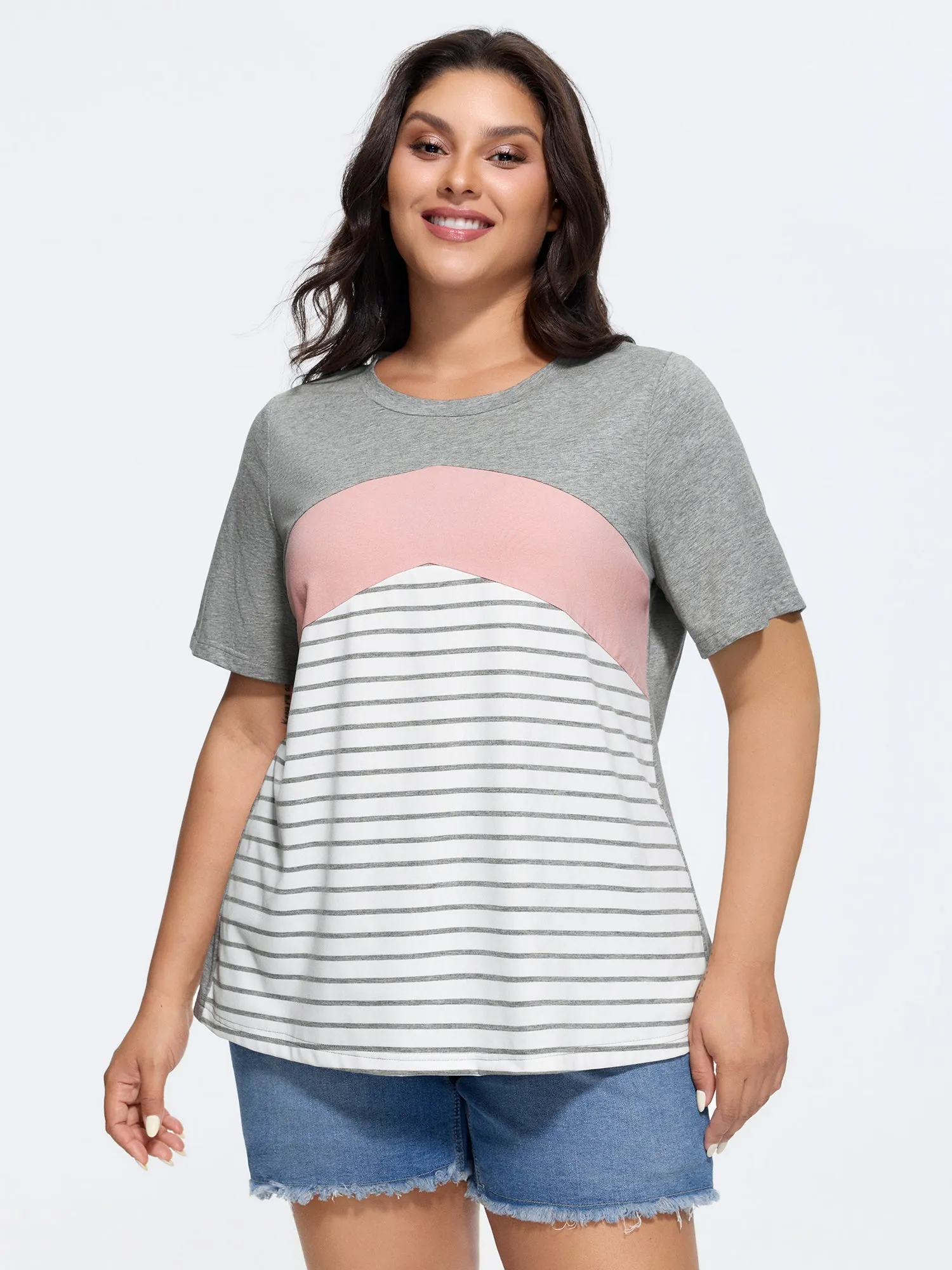 Cotton Striped Print Color Contrast T-Shirt sold by Bloomchic