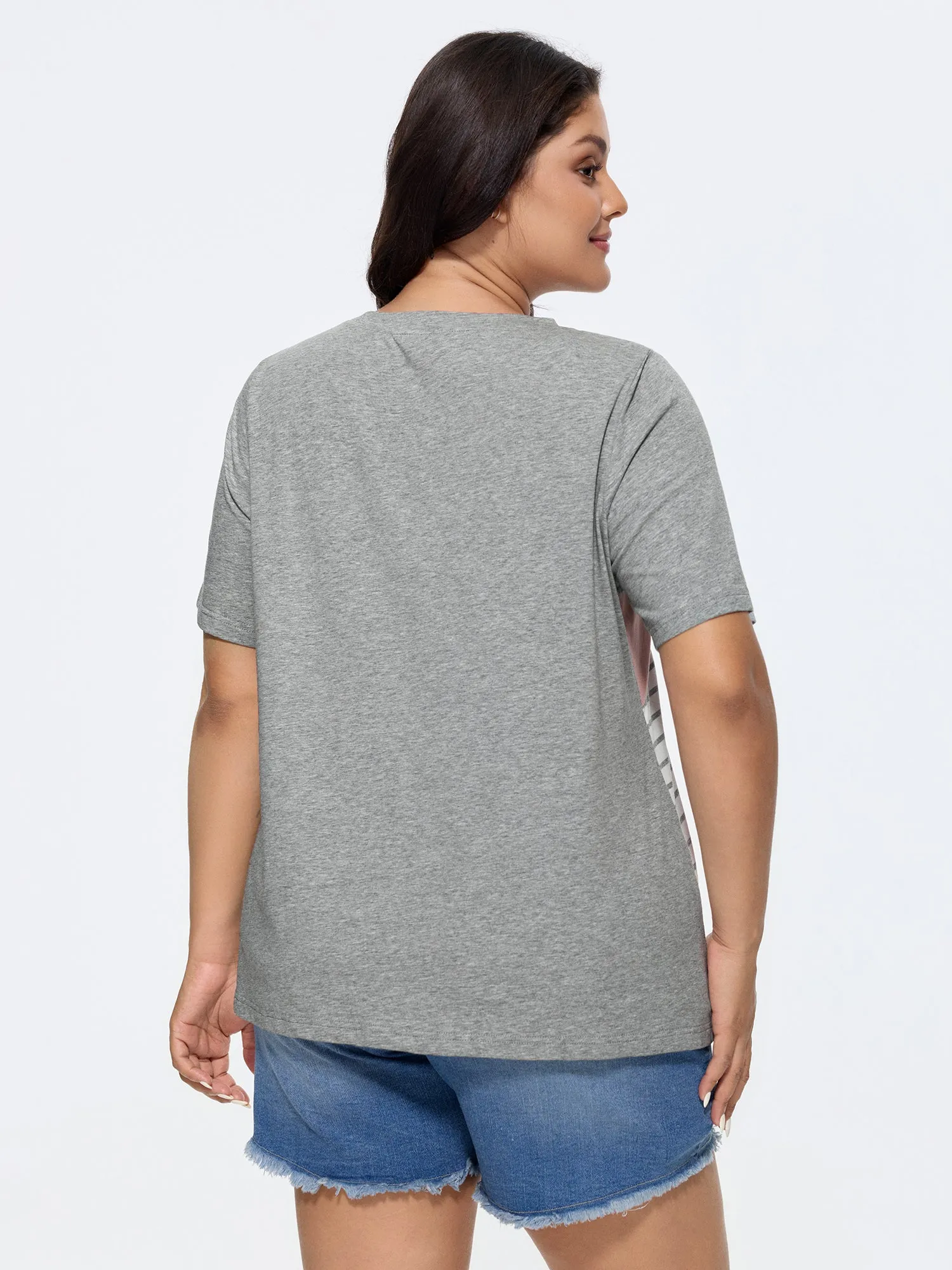 Cotton Striped Print Color Contrast T-Shirt sold by Bloomchic product image thumbnail 5