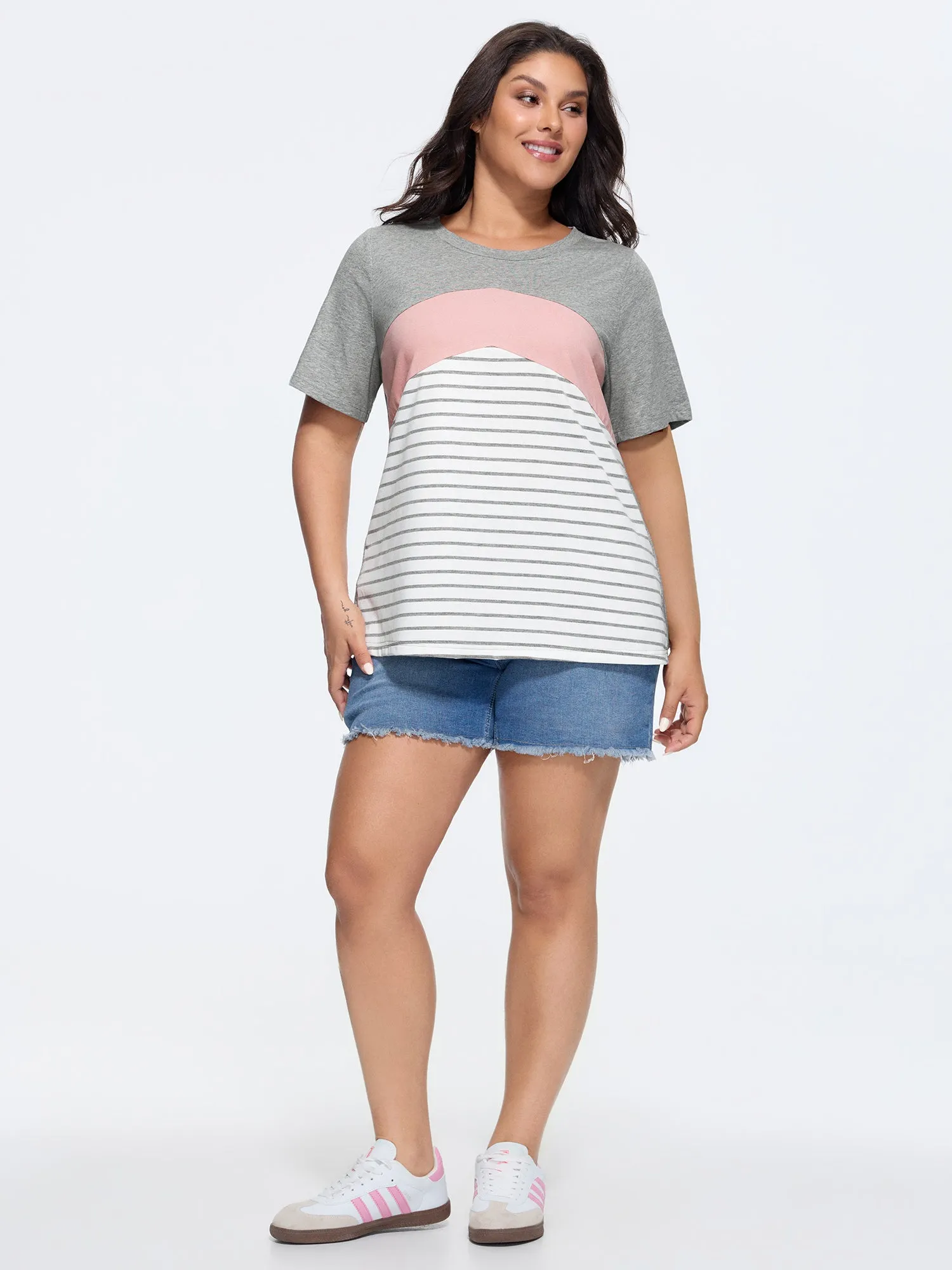 Cotton Striped Print Color Contrast T-Shirt sold by Bloomchic product image thumbnail 4