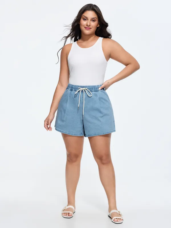 Elastic Waist Drawstring Straight-Leg Denim Shorts made by Bloomchic