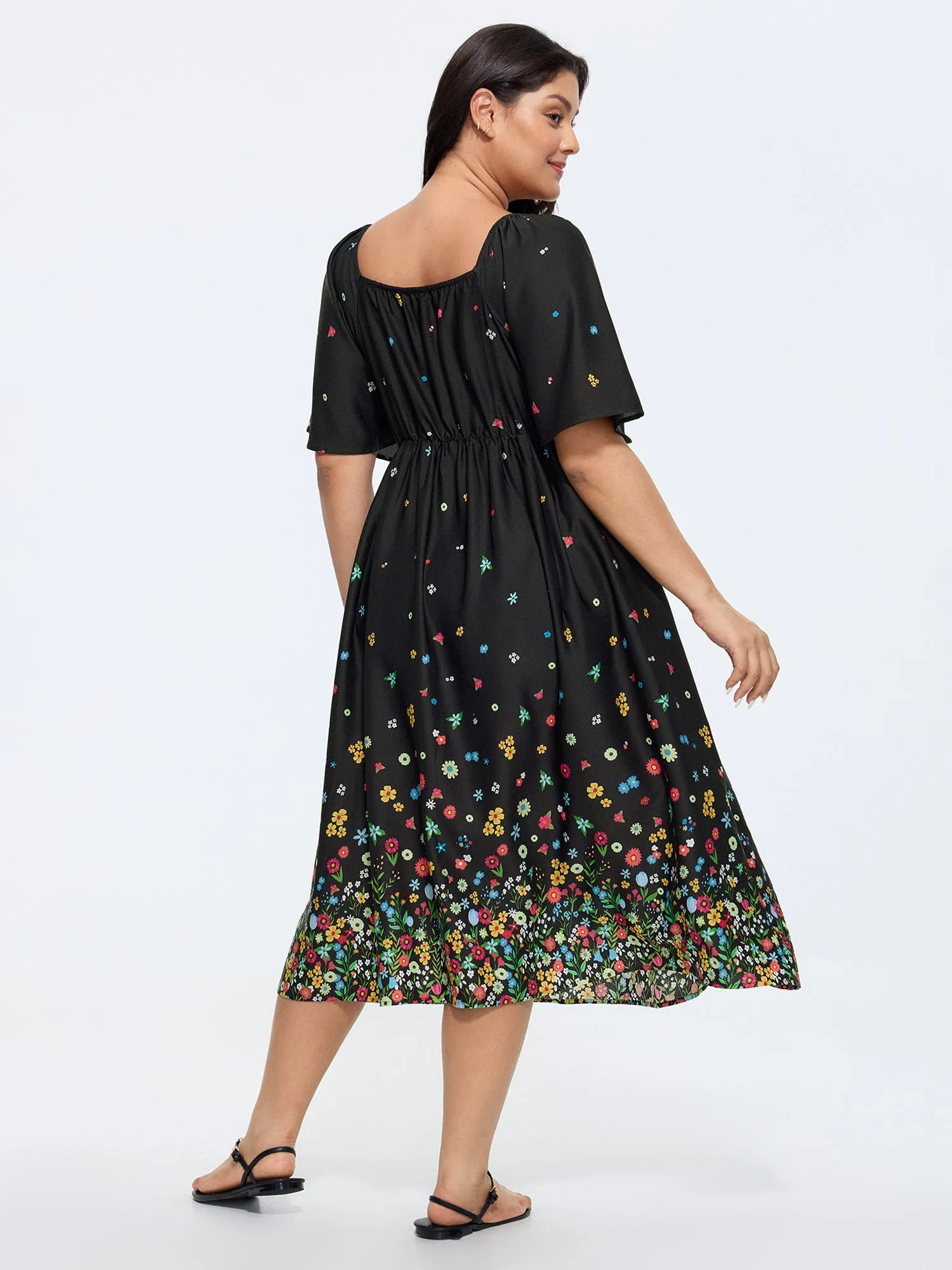 Multi-Color Floral Print Shirred Midi Dress sold by Bloomchic product image thumbnail 4