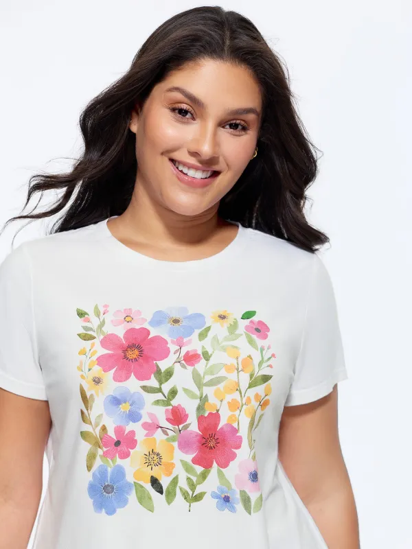 Cotton Multi-Color Floral Print T-Shirt made by Bloomchic