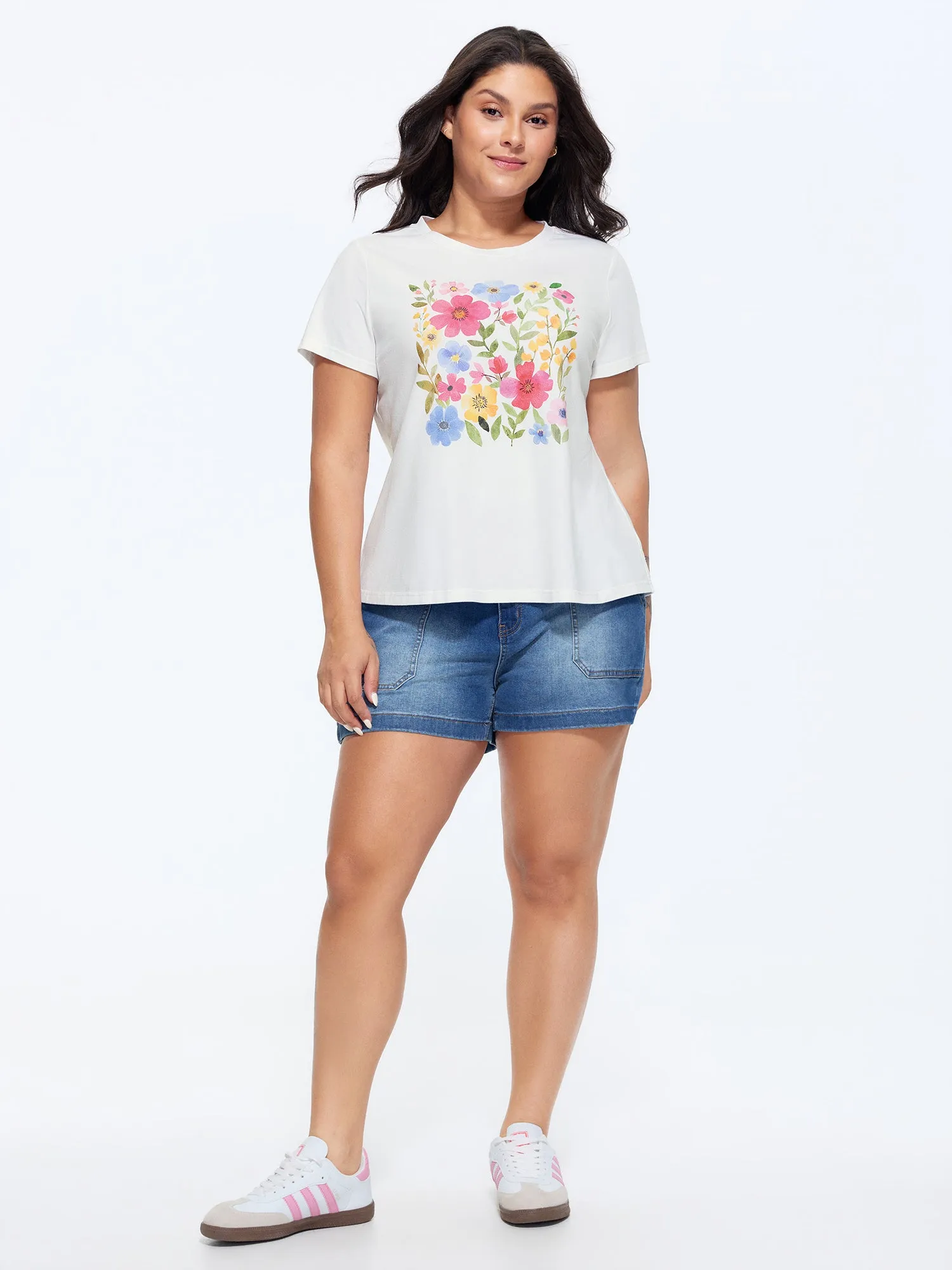 Cotton Multi-Color Floral Print T-Shirt sold by Bloomchic product image thumbnail 3
