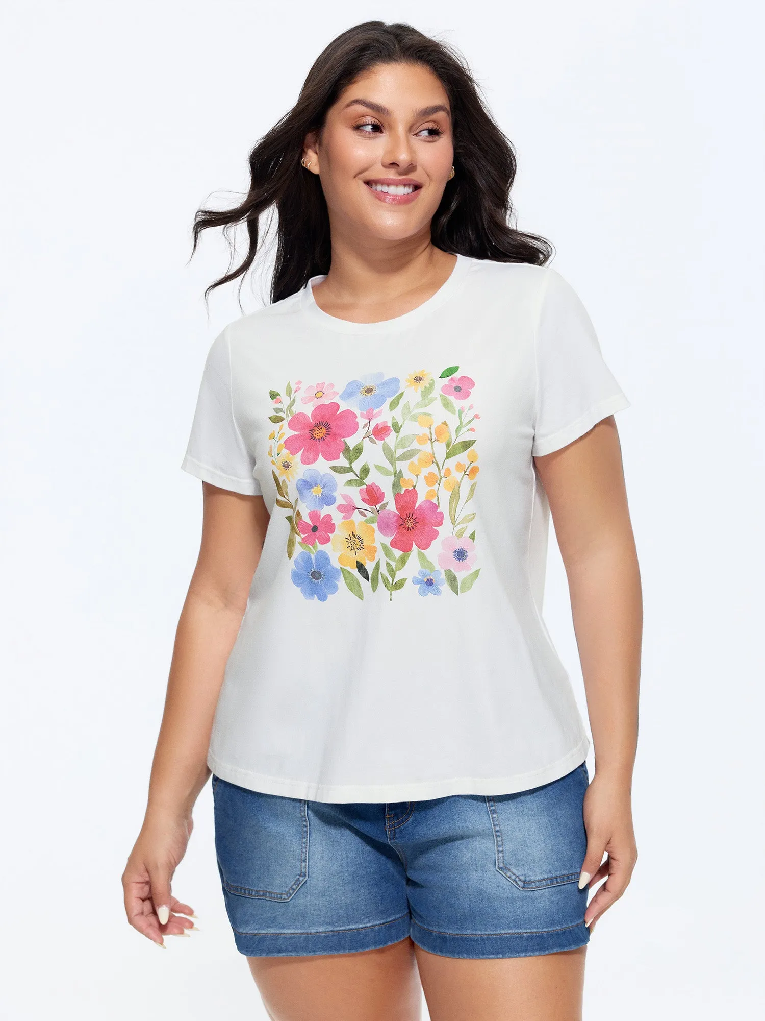 Cotton Multi-Color Floral Print T-Shirt sold by Bloomchic product image thumbnail 2