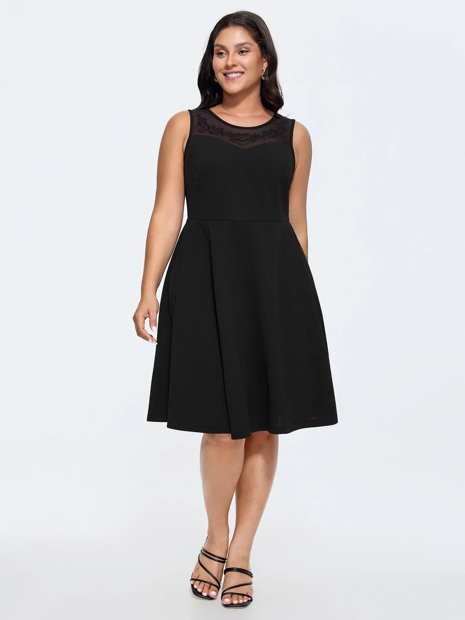 Stretchy Sheer Mesh Embroidered Neckline Midi Dress sold by Bloomchic product image thumbnail 4