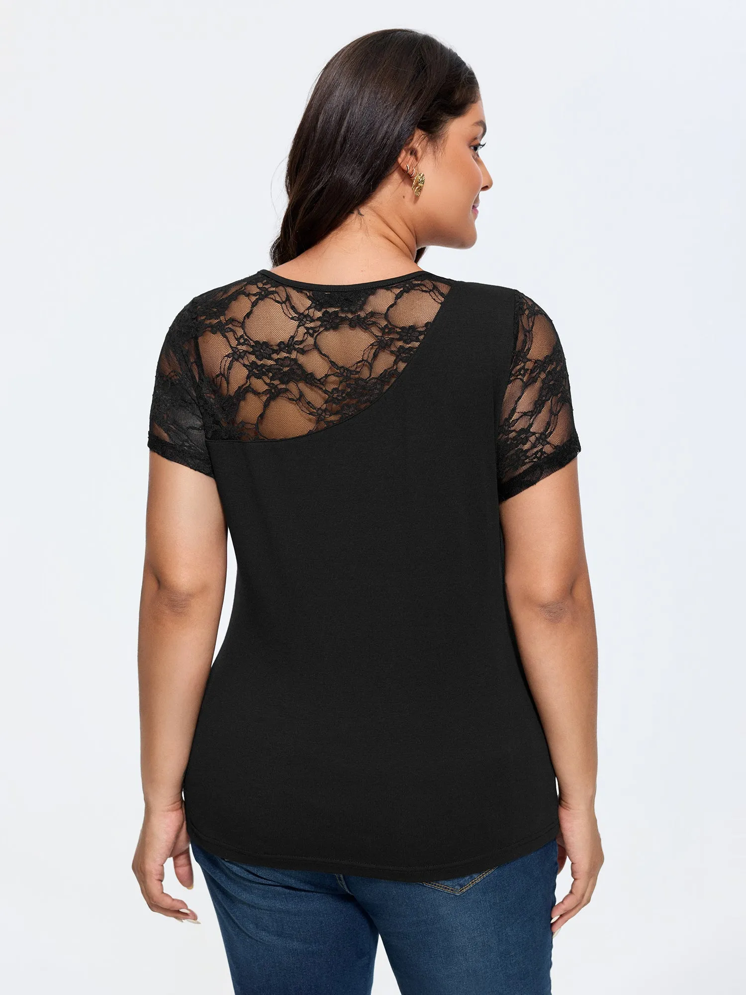 Sheer Neckline Lace Fitted Knit Top sold by Bloomchic product image thumbnail 4