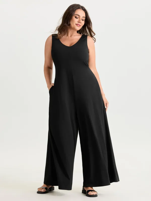 Stretchy Deep Back Neckline Jumpsuit made by Bloomchic