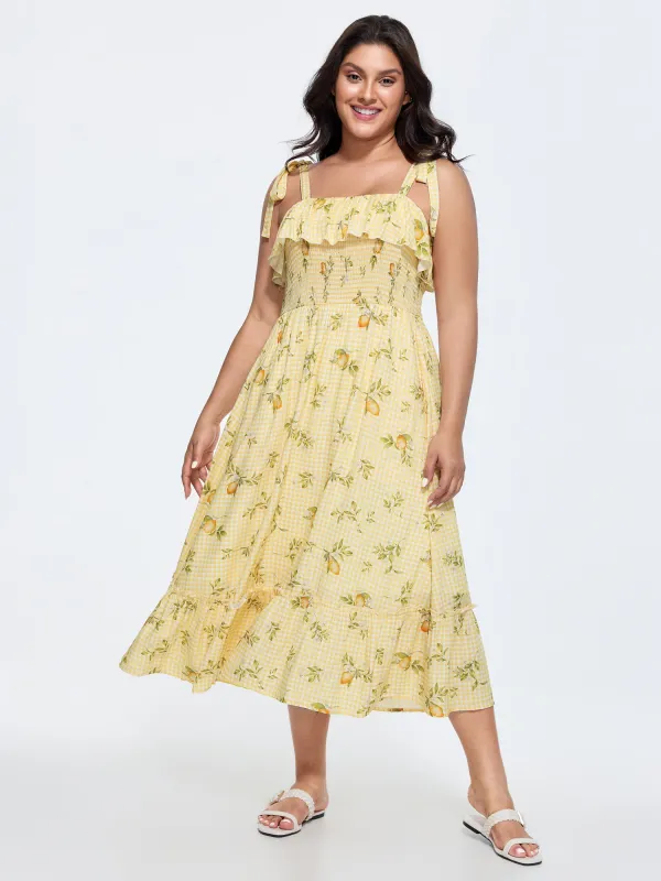 Floral Print Shoulder-Tie Midi Dress made by Bloomchic