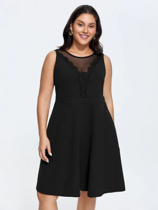 Sheer Lace Neckline Waist-Defining Mini Dress made by Bloomchic
