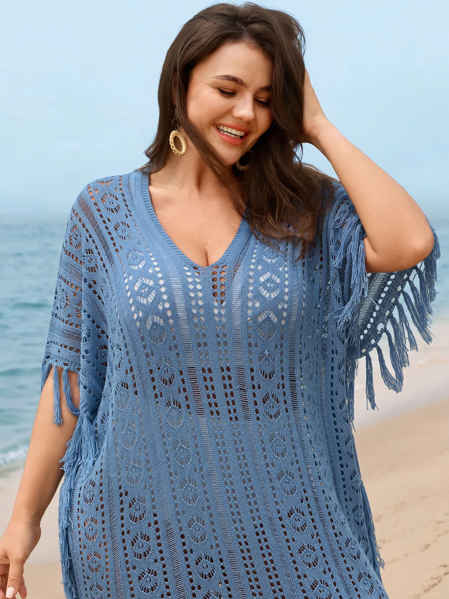 Hollowed-Out Fringe Swim Cover-Up sold by Bloomchic product image thumbnail 2