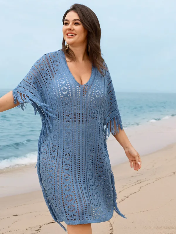 Hollowed-Out Fringe Swim Cover-Up made by Bloomchic