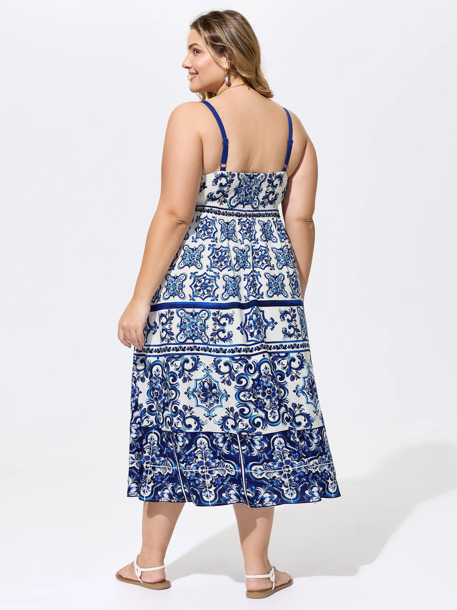 Majolica Print Cami Flowy Midi Dress sold by Bloomchic product image thumbnail 5