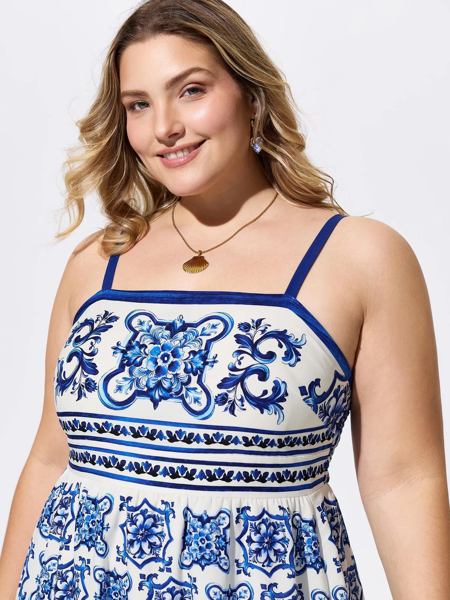 Majolica Print Cami Flowy Midi Dress sold by Bloomchic product image thumbnail 2