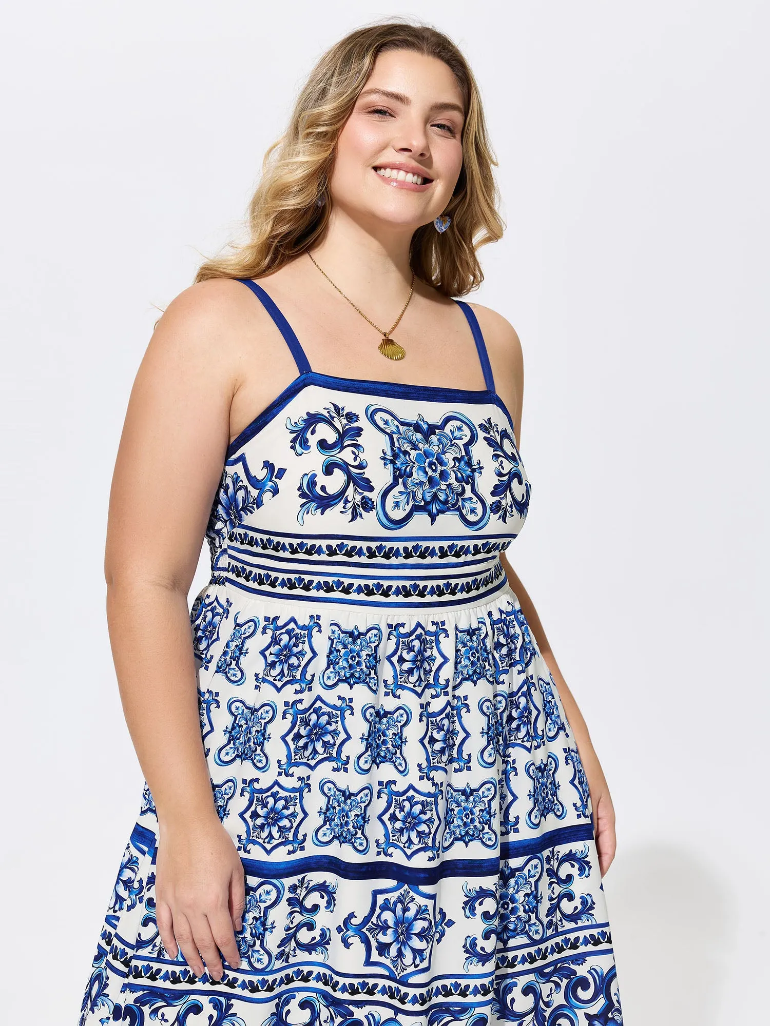 Majolica Print Cami Flowy Midi Dress sold by Bloomchic product image thumbnail 3