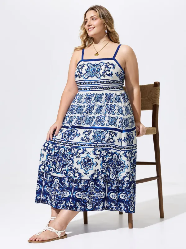 Majolica Print Cami Flowy Midi Dress made by Bloomchic