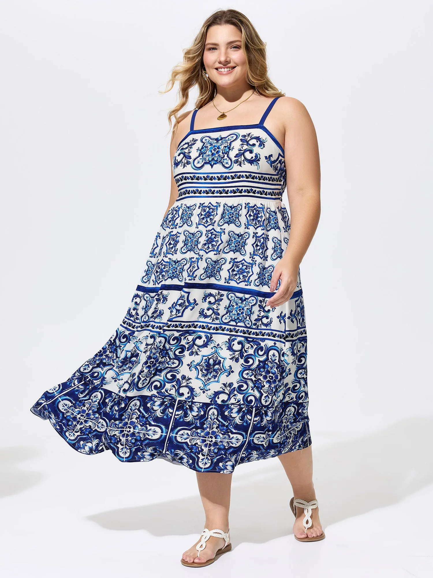 Majolica Print Cami Flowy Midi Dress sold by Bloomchic product image thumbnail 4