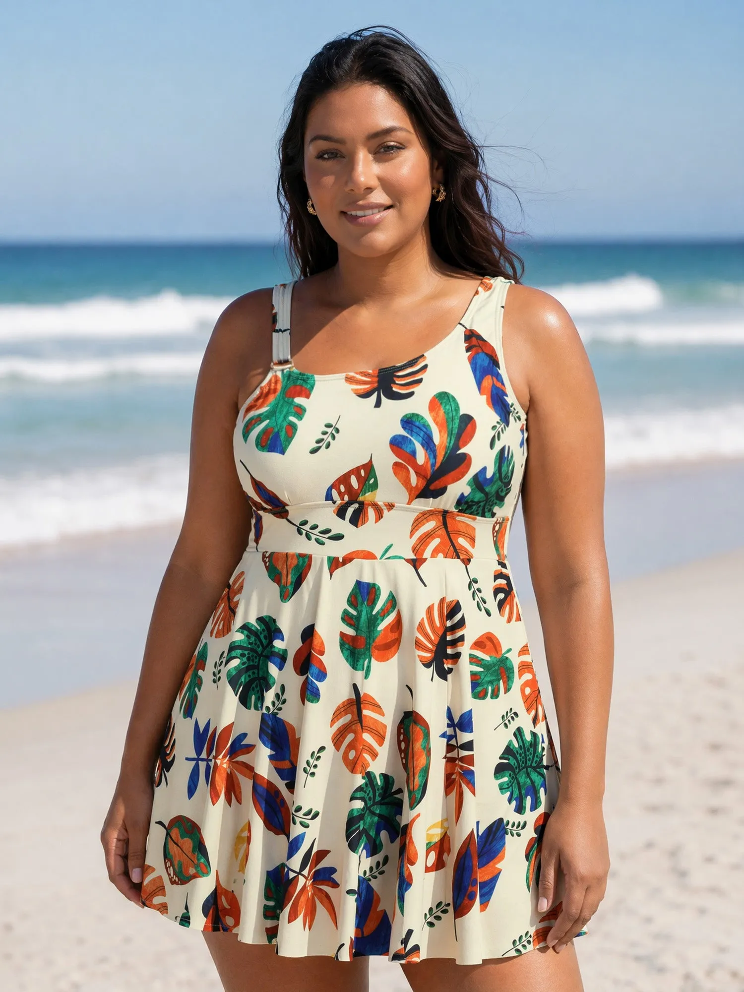Tropical Print Cami Swim Dress sold by Bloomchic