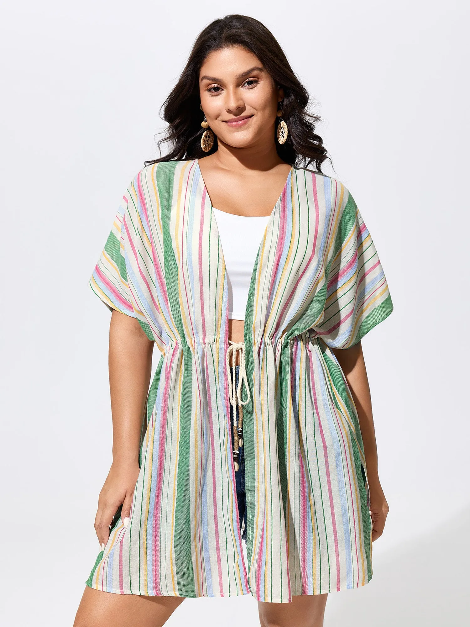 Ribbed Front-Tie Breezy Swim Cover-Up sold by Bloomchic