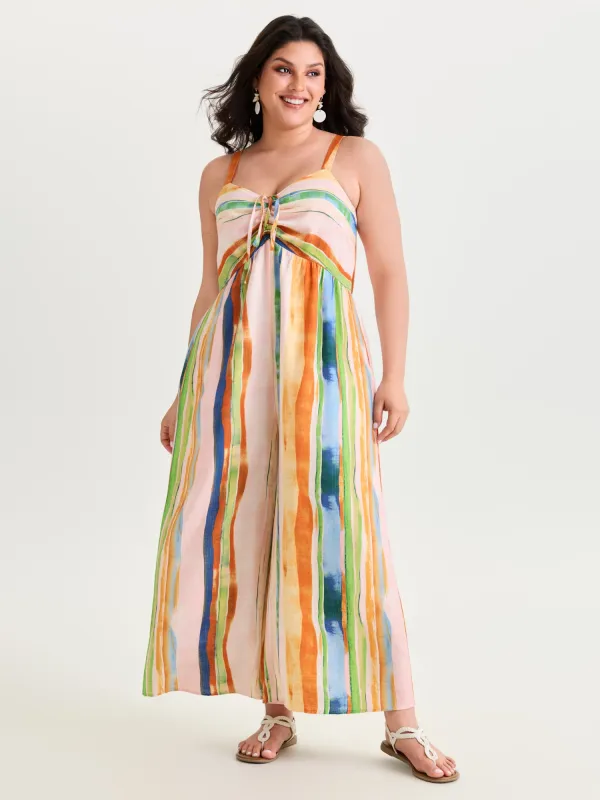 Colorful Striped Print Ruched Jumpsuit made by Bloomchic