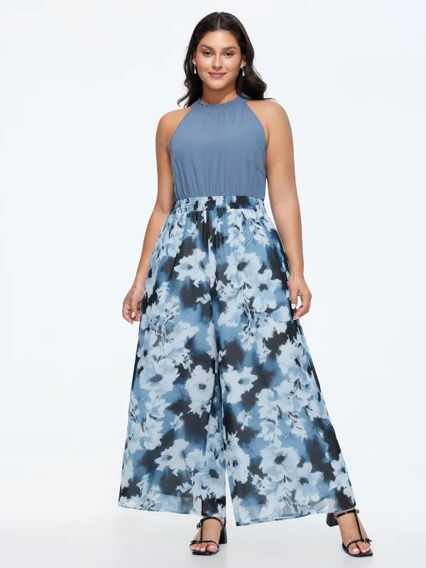 Floral Print Color Contrast Jumpsuit made by Bloomchic