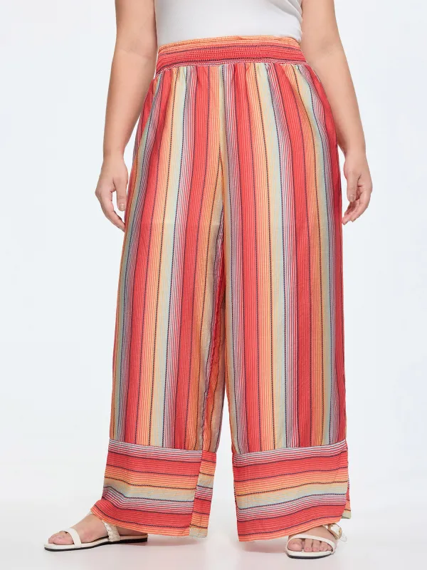 Shirred Waist Striped Print Pants made by Bloomchic