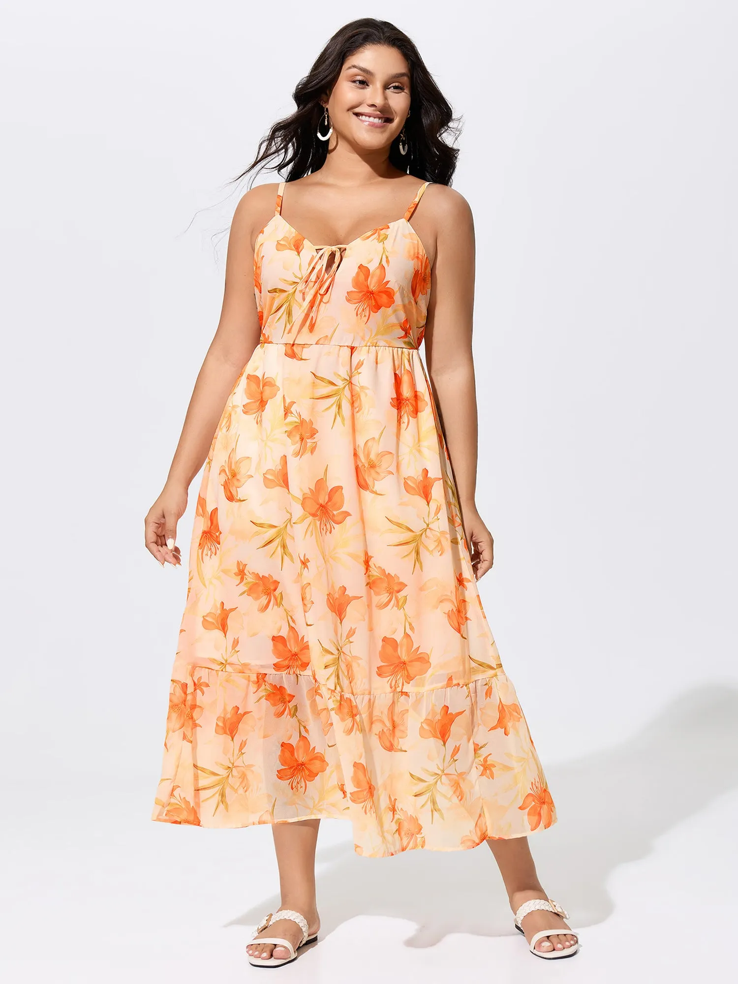 Floral Print Neck-Tie Flowy Maxi Dress sold by Bloomchic