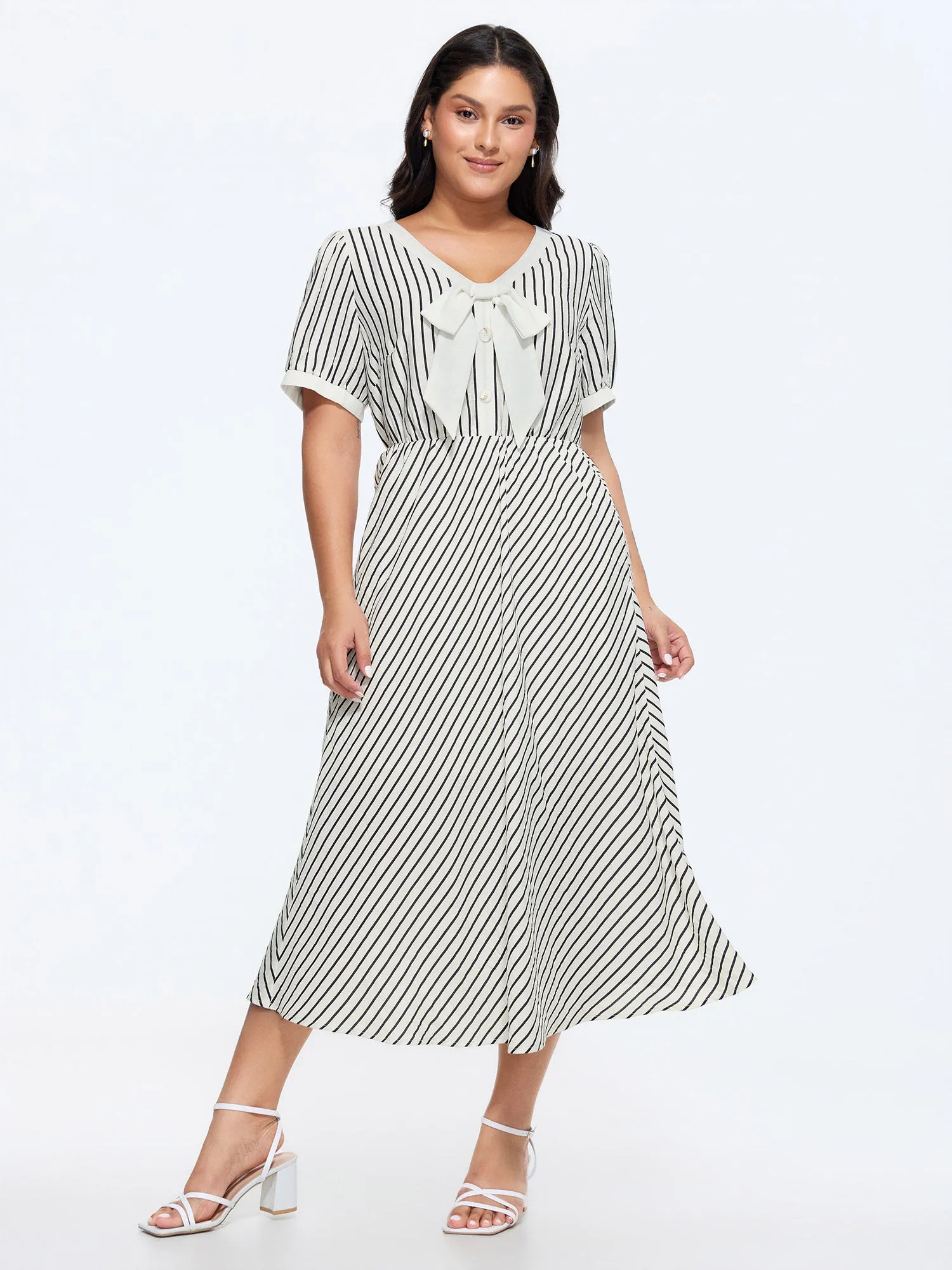 Striped Print Bowknot Neckline Maxi Dress sold by Bloomchic