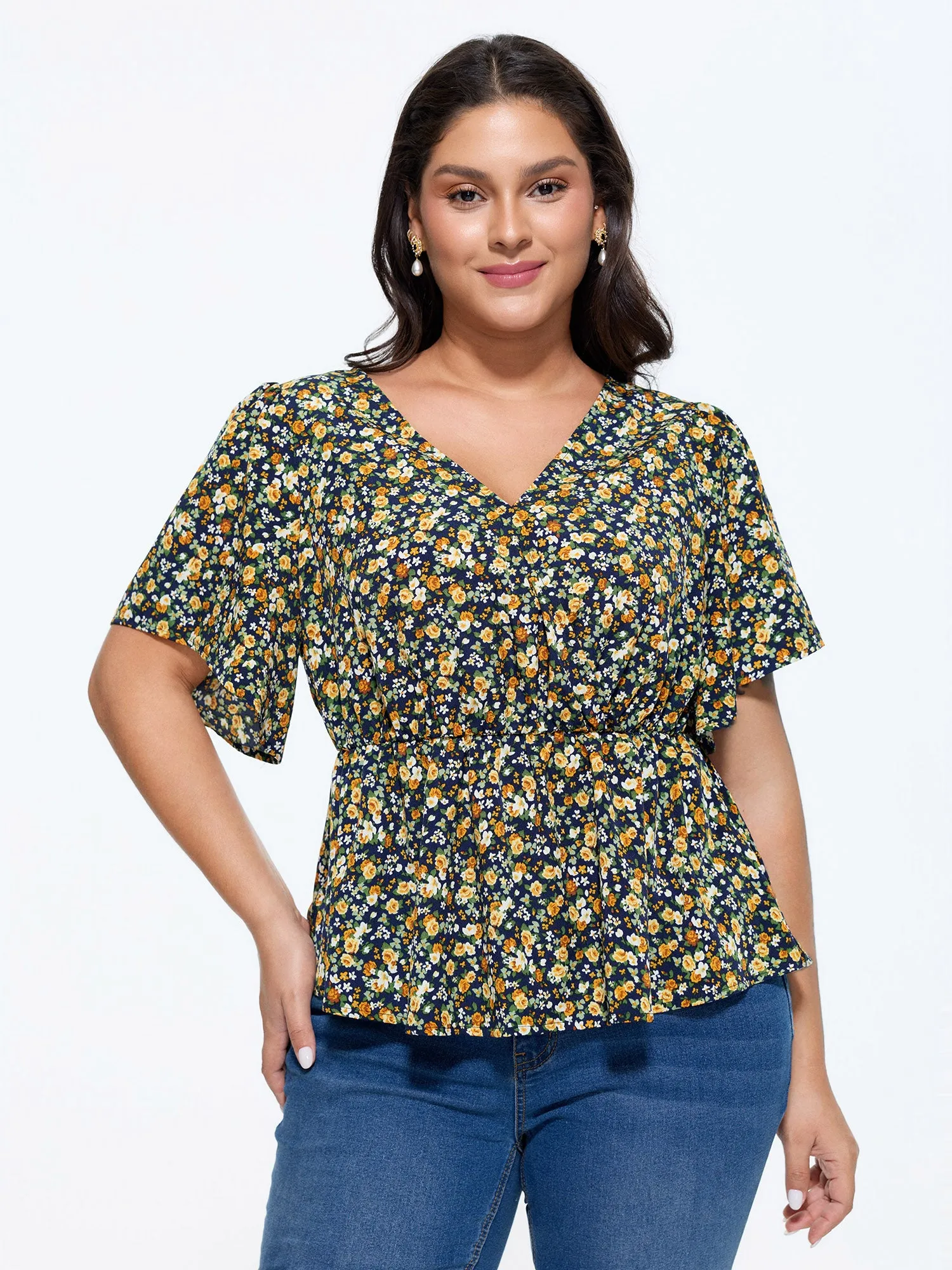Floral Print Cinched-Waist Blouse sold by Bloomchic