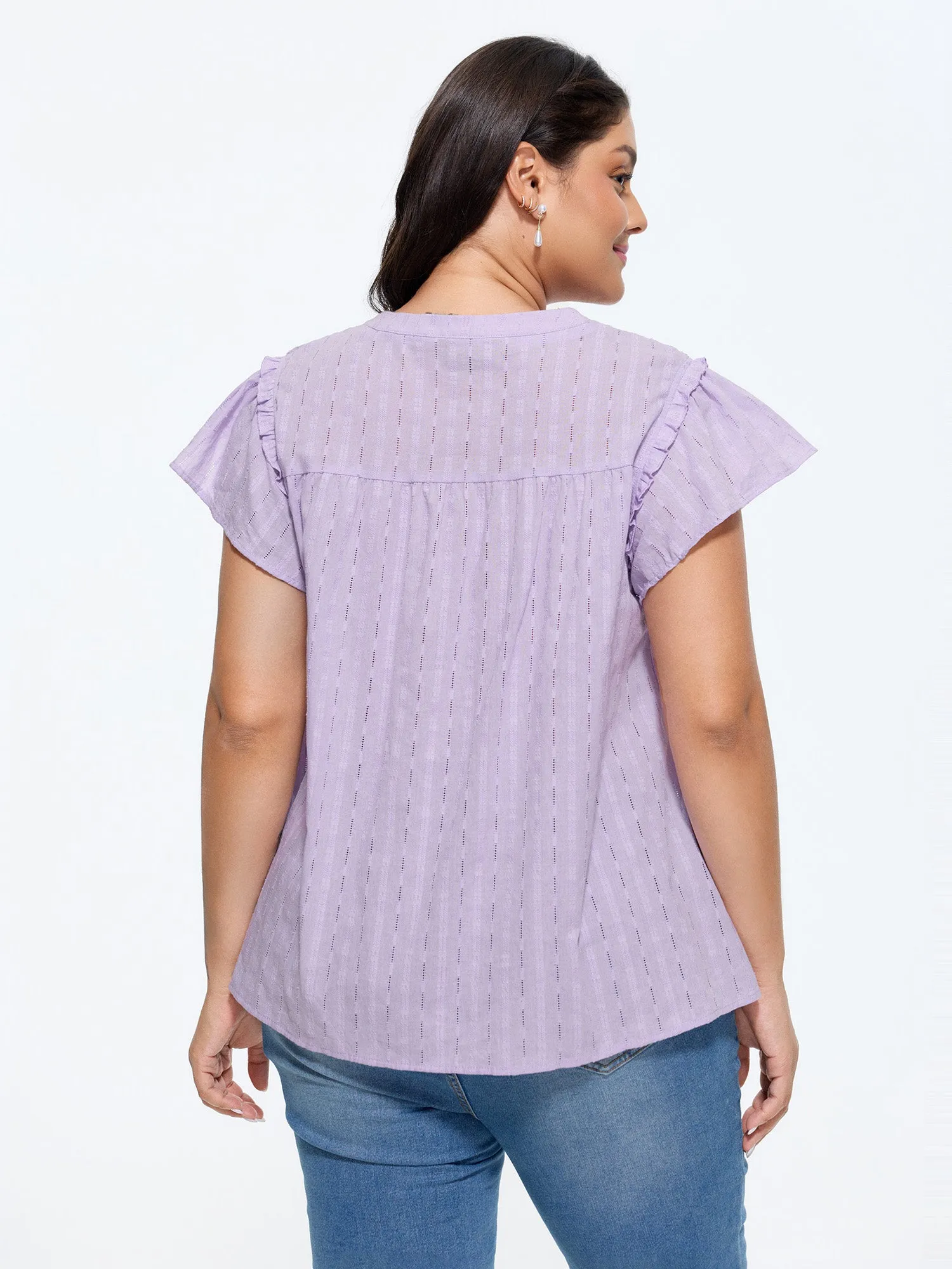 Cotton Textured Lace Trim Placket Blouse sold by Bloomchic product image thumbnail 4