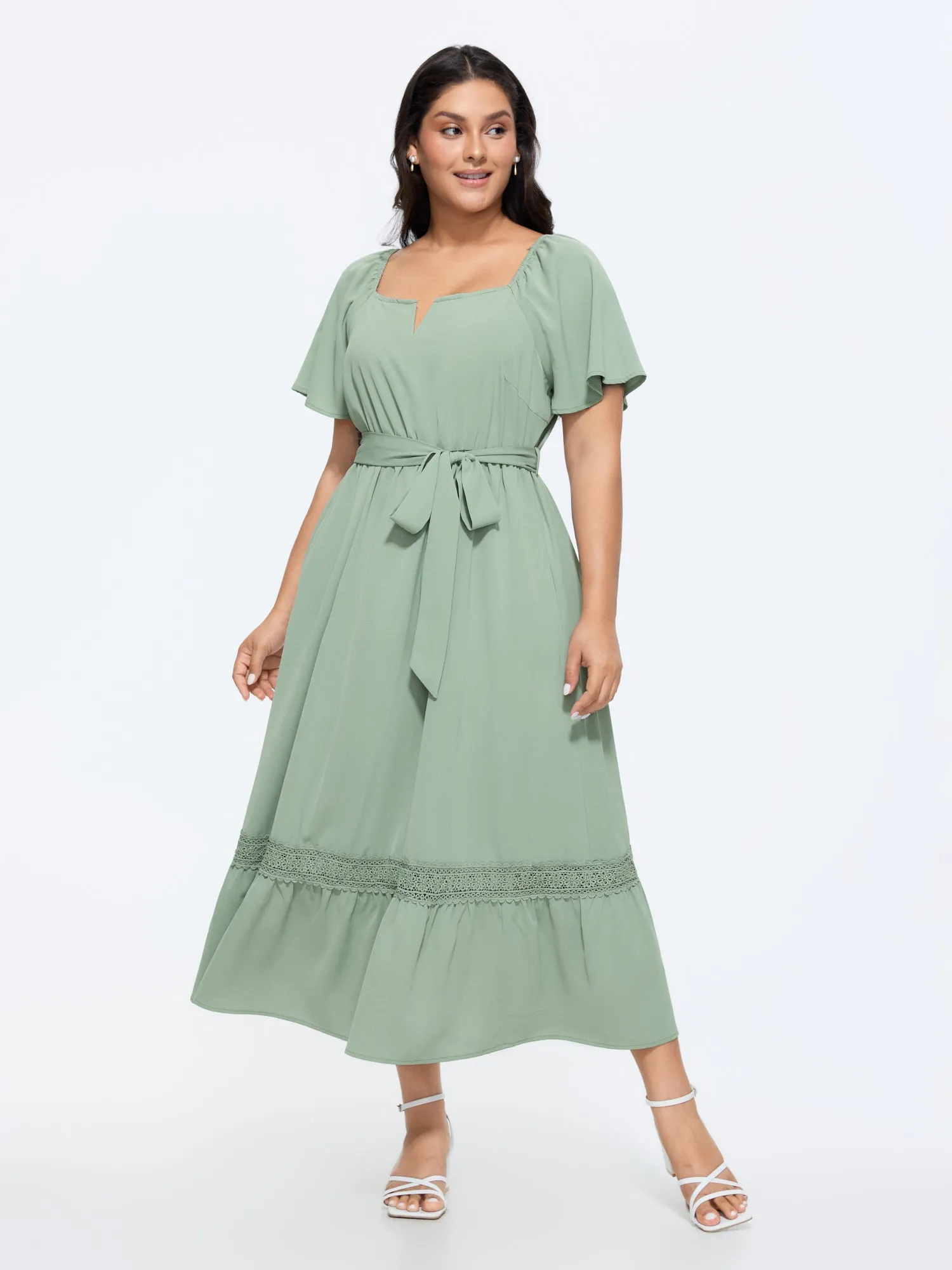 2-Way Wear Neckline Waist-Tie Maxi Dress sold by Bloomchic