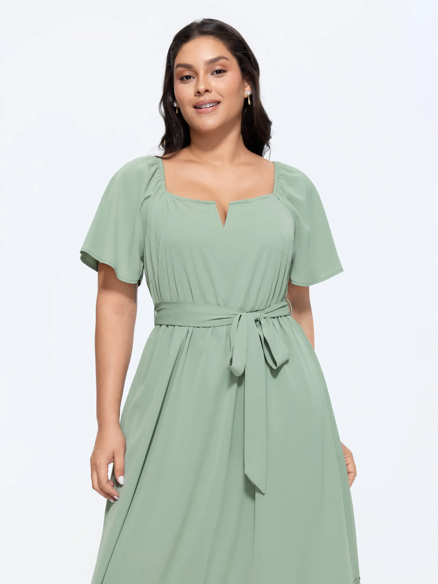2-Way Wear Neckline Waist-Tie Maxi Dress sold by Bloomchic product image thumbnail 3