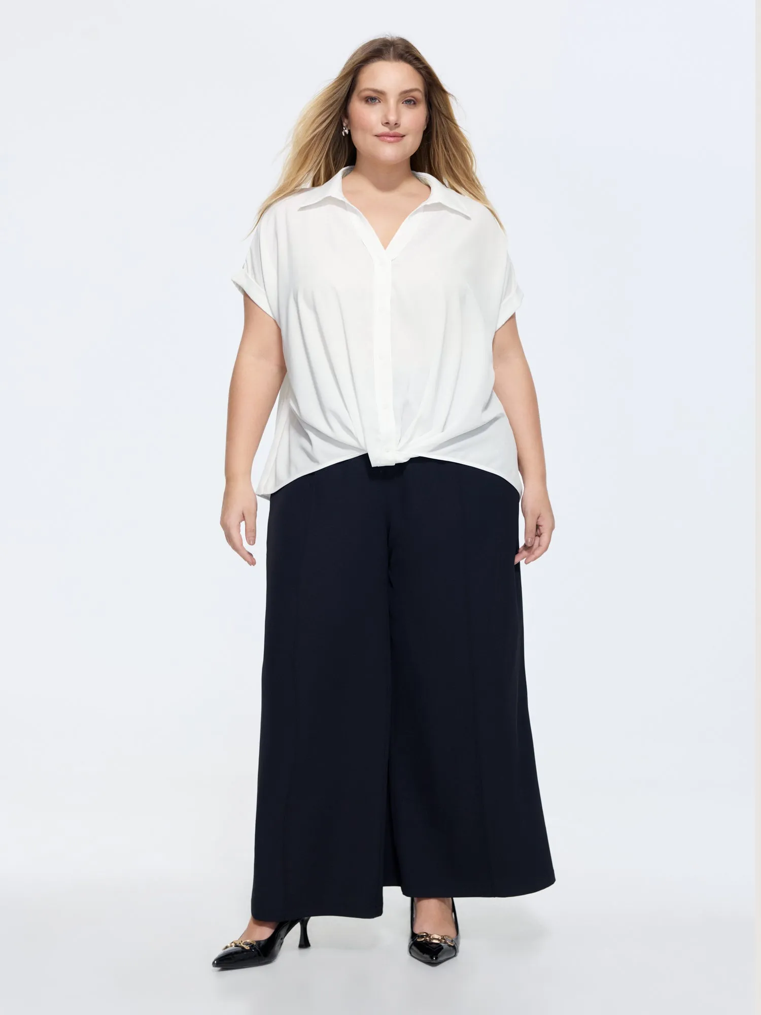 Knotted Hem Placket Plain Blouse sold by Bloomchic product image thumbnail 3