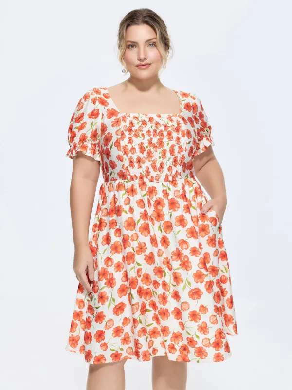 Floral Print Pockets Puff Sleeve Mini Dress made by Bloomchic