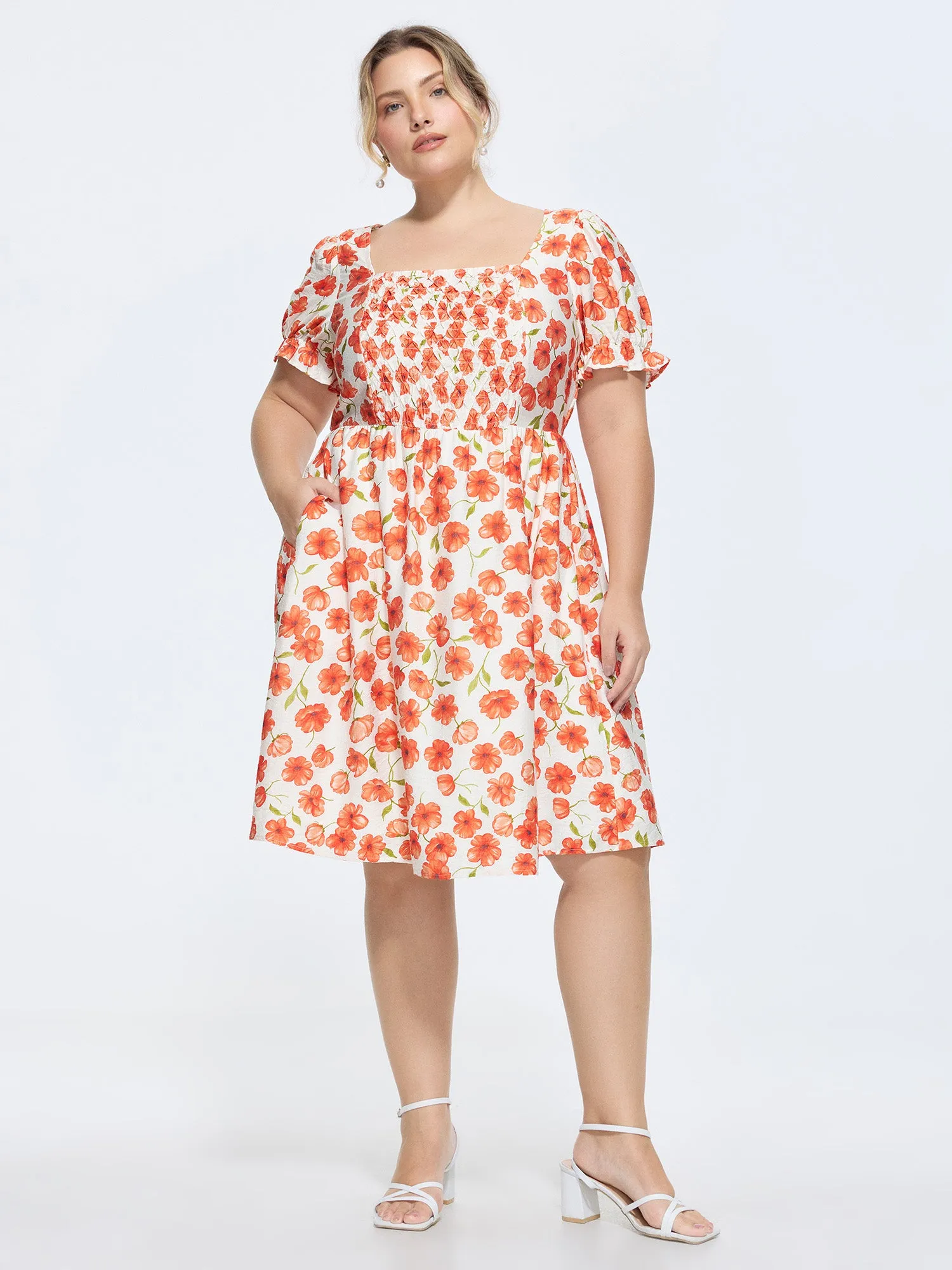 Floral Print Pockets Puff Sleeve Mini Dress sold by Bloomchic product image thumbnail 3