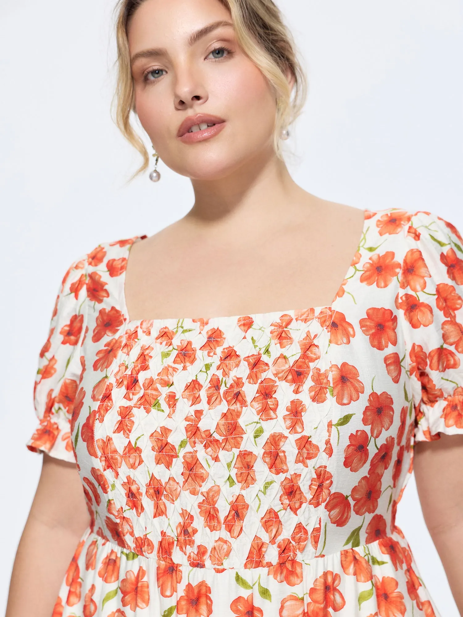 Floral Print Pockets Puff Sleeve Mini Dress sold by Bloomchic product image thumbnail 2