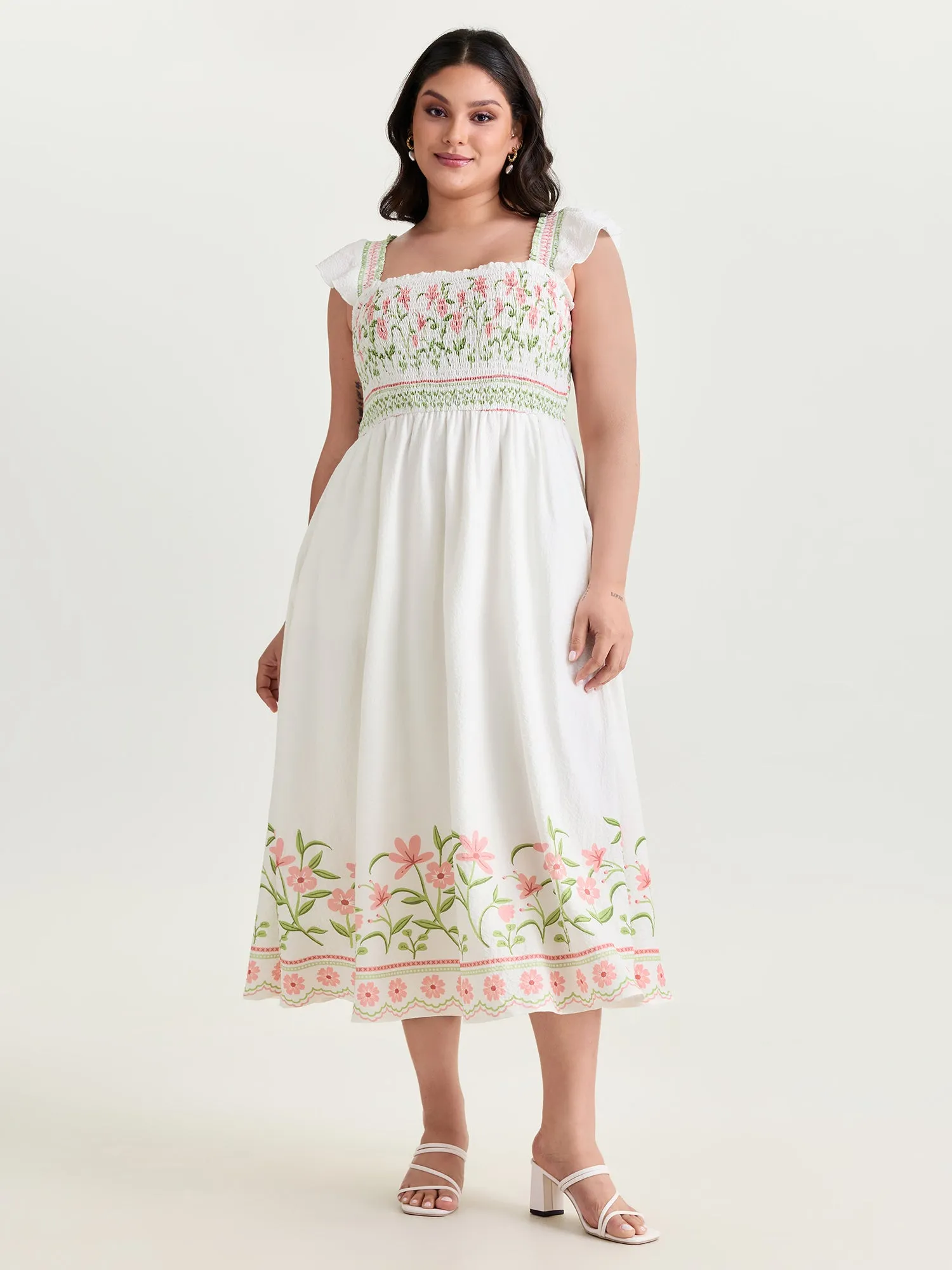 Floral Print Shirred Bodice Midi Dress sold by Bloomchic