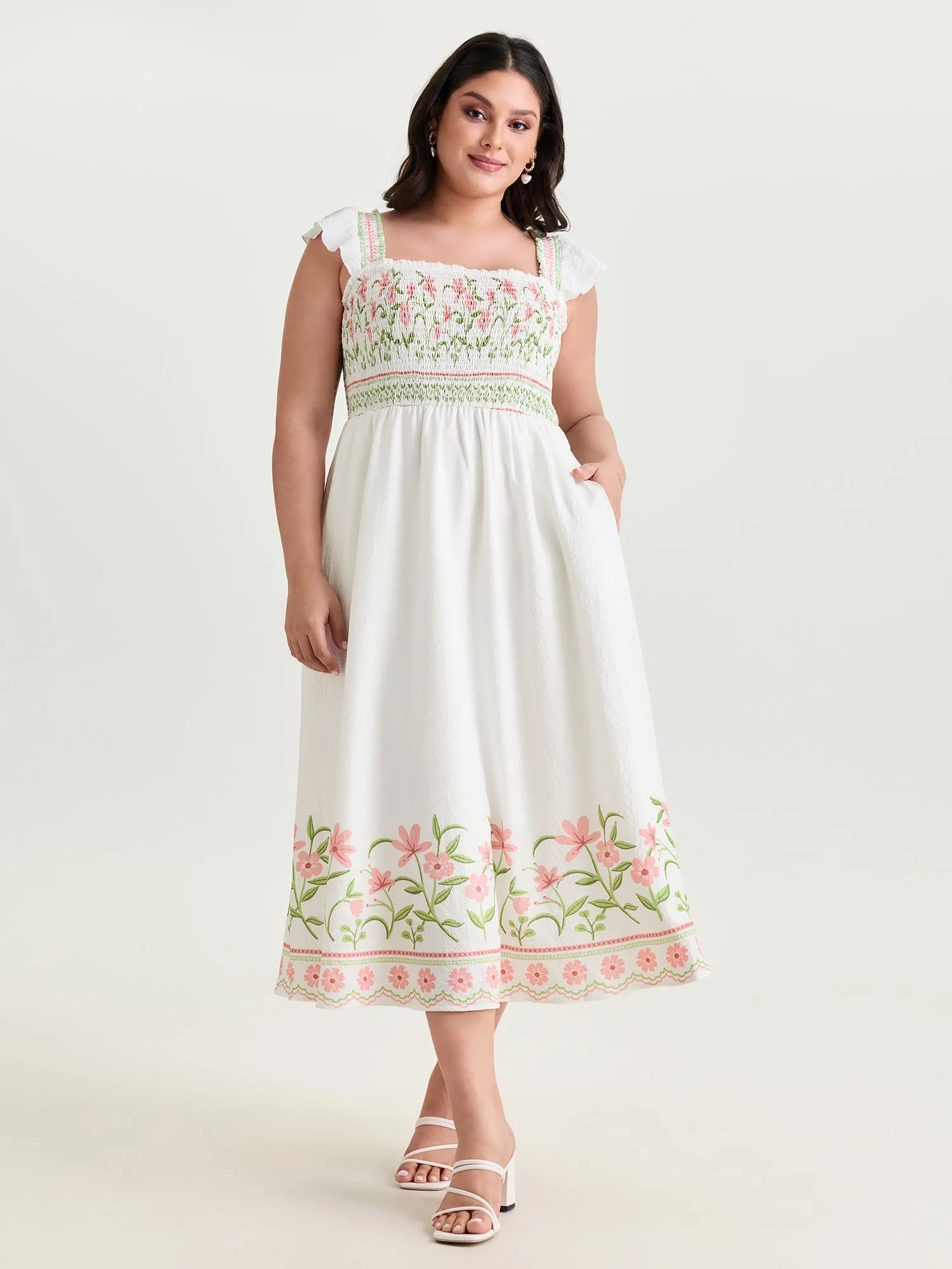 Floral Print Shirred Bodice Midi Dress sold by Bloomchic product image thumbnail 3