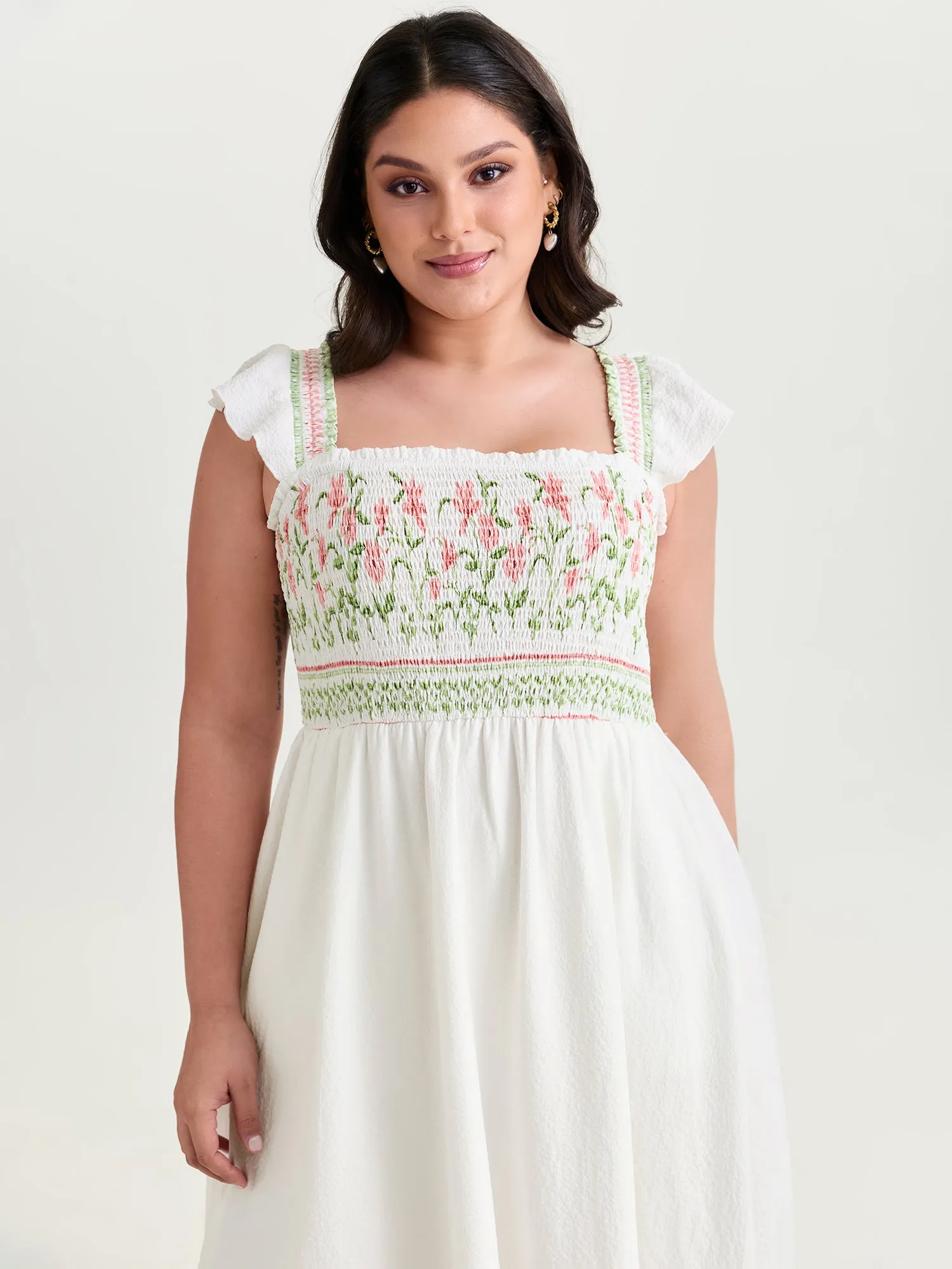 Floral Print Shirred Bodice Midi Dress sold by Bloomchic product image thumbnail 2
