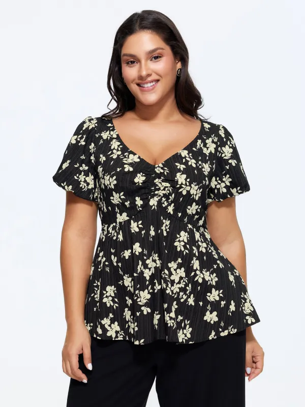 Floral Print Cinched-Waist Blouse made by Bloomchic