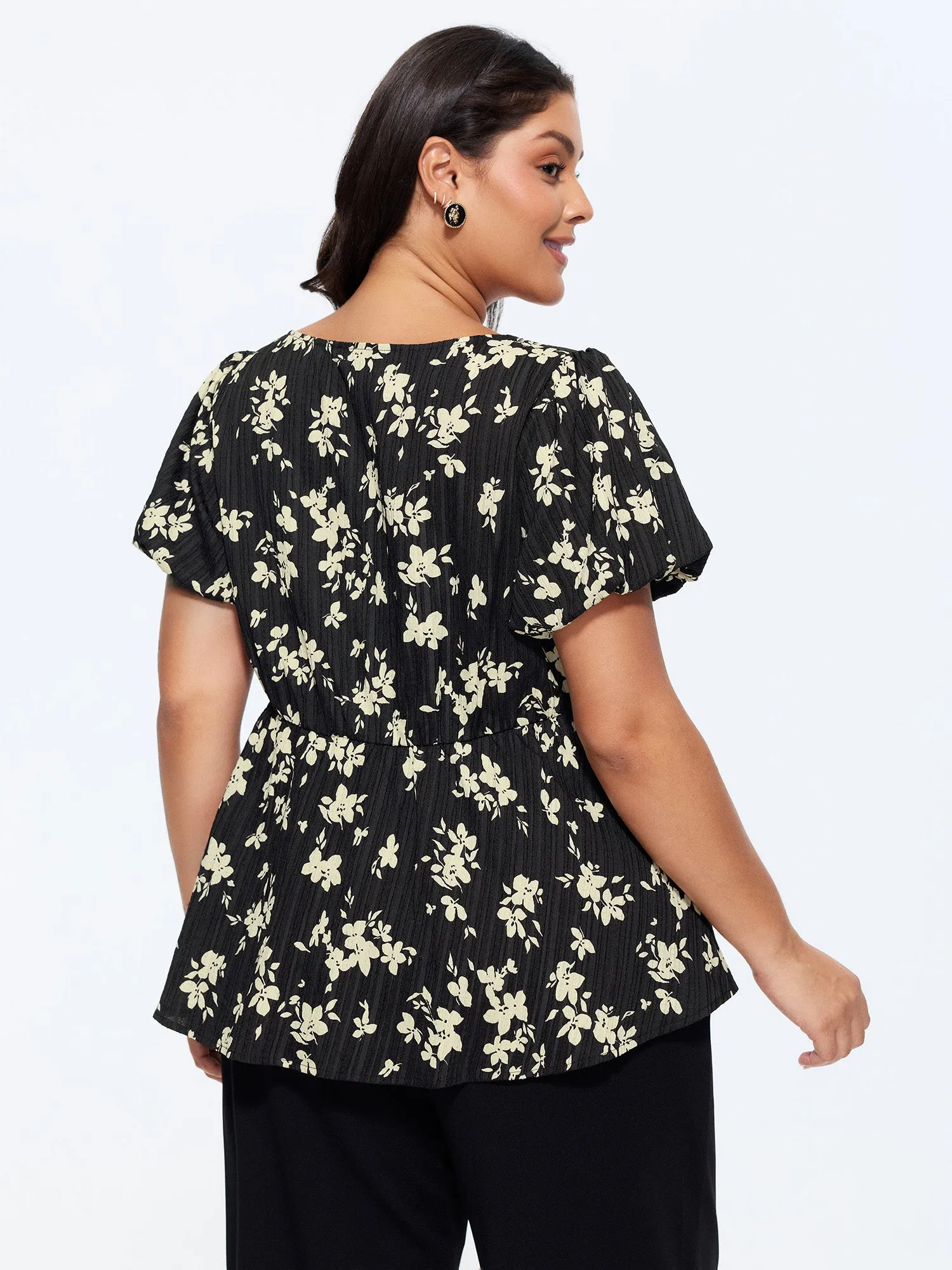 Floral Print Cinched-Waist Blouse sold by Bloomchic product image thumbnail 4