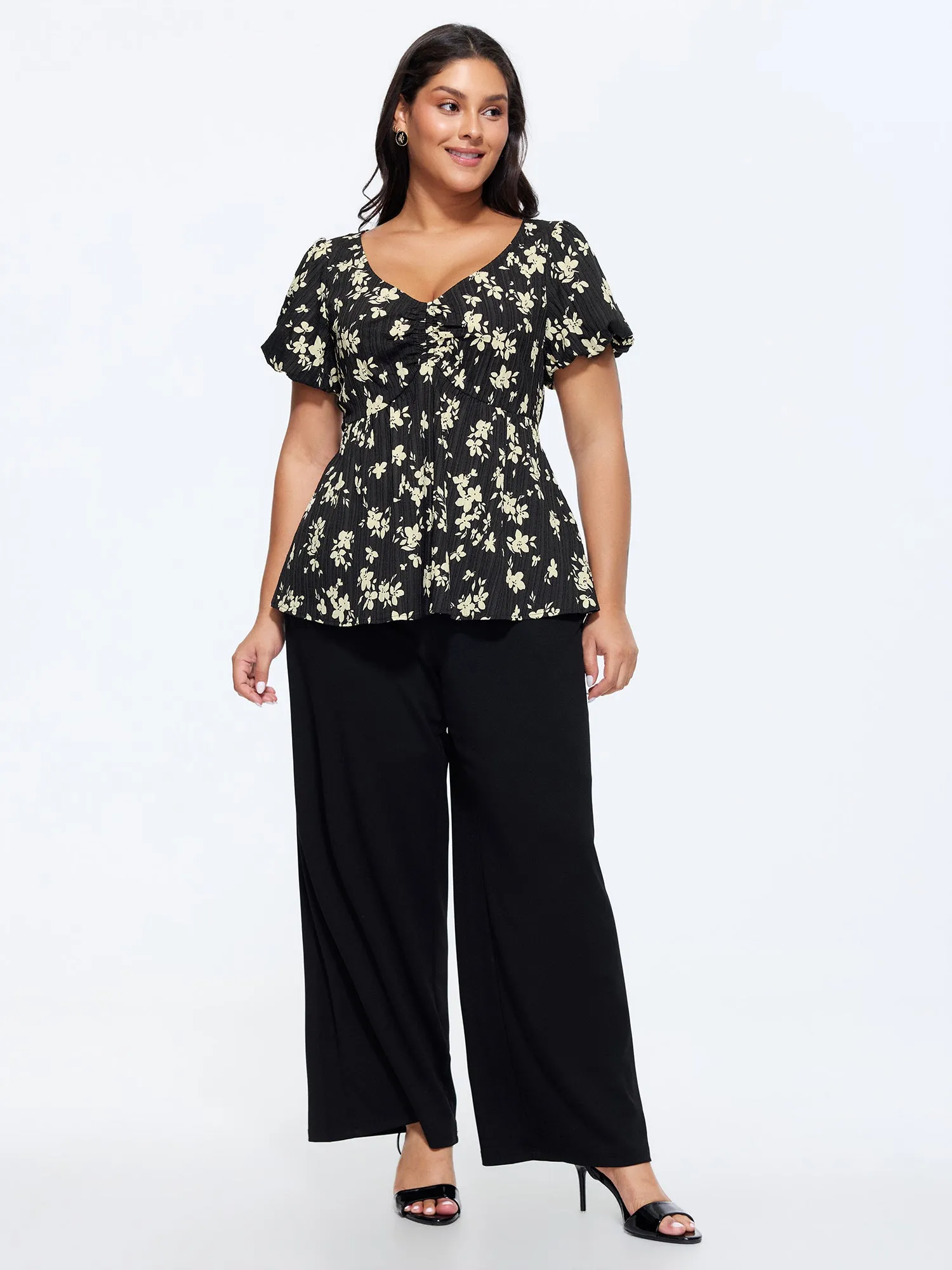 Floral Print Cinched-Waist Blouse sold by Bloomchic product image thumbnail 3