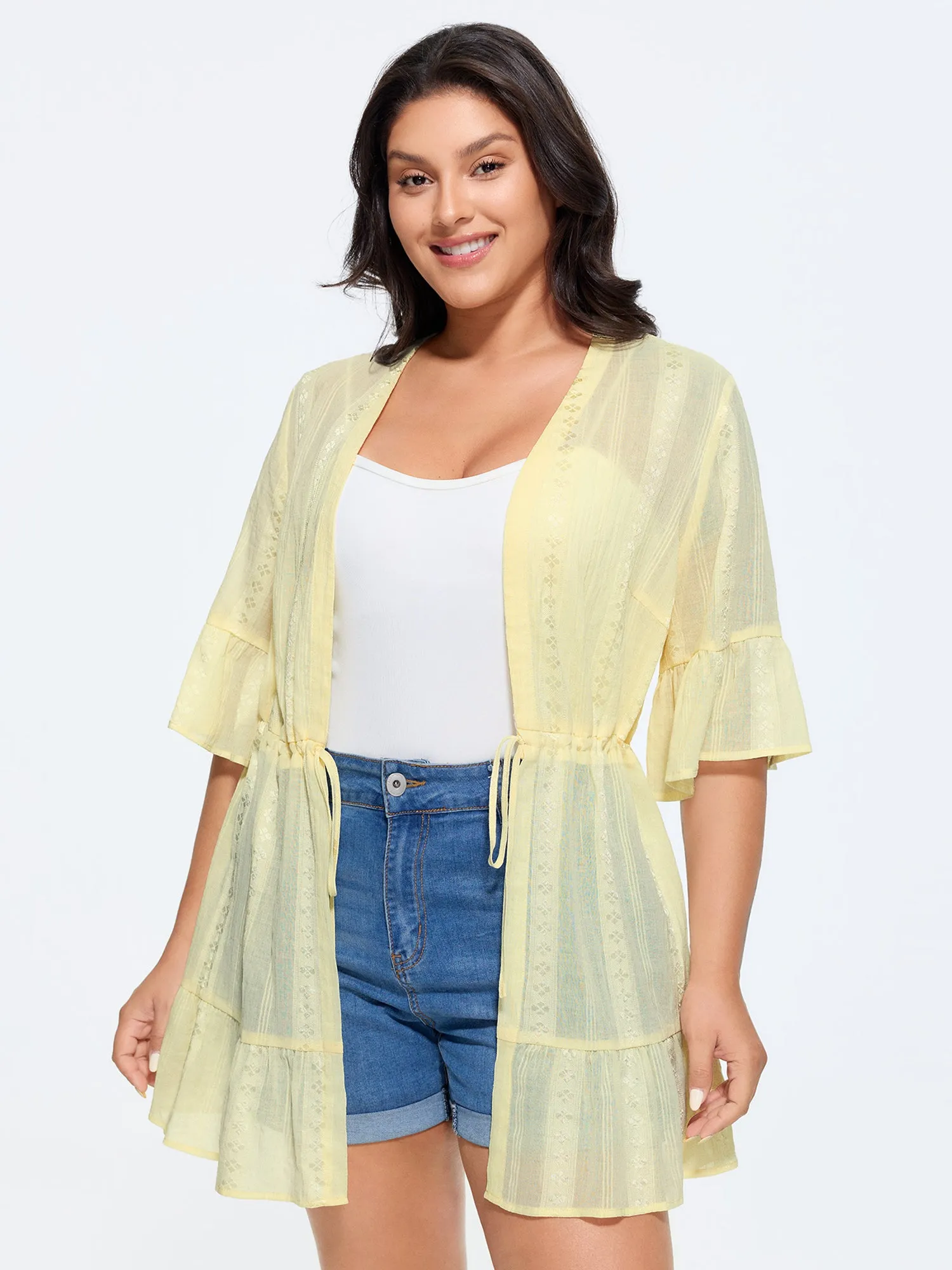 Textured Sheer Front-Tie Kimono sold by Bloomchic product image thumbnail 4