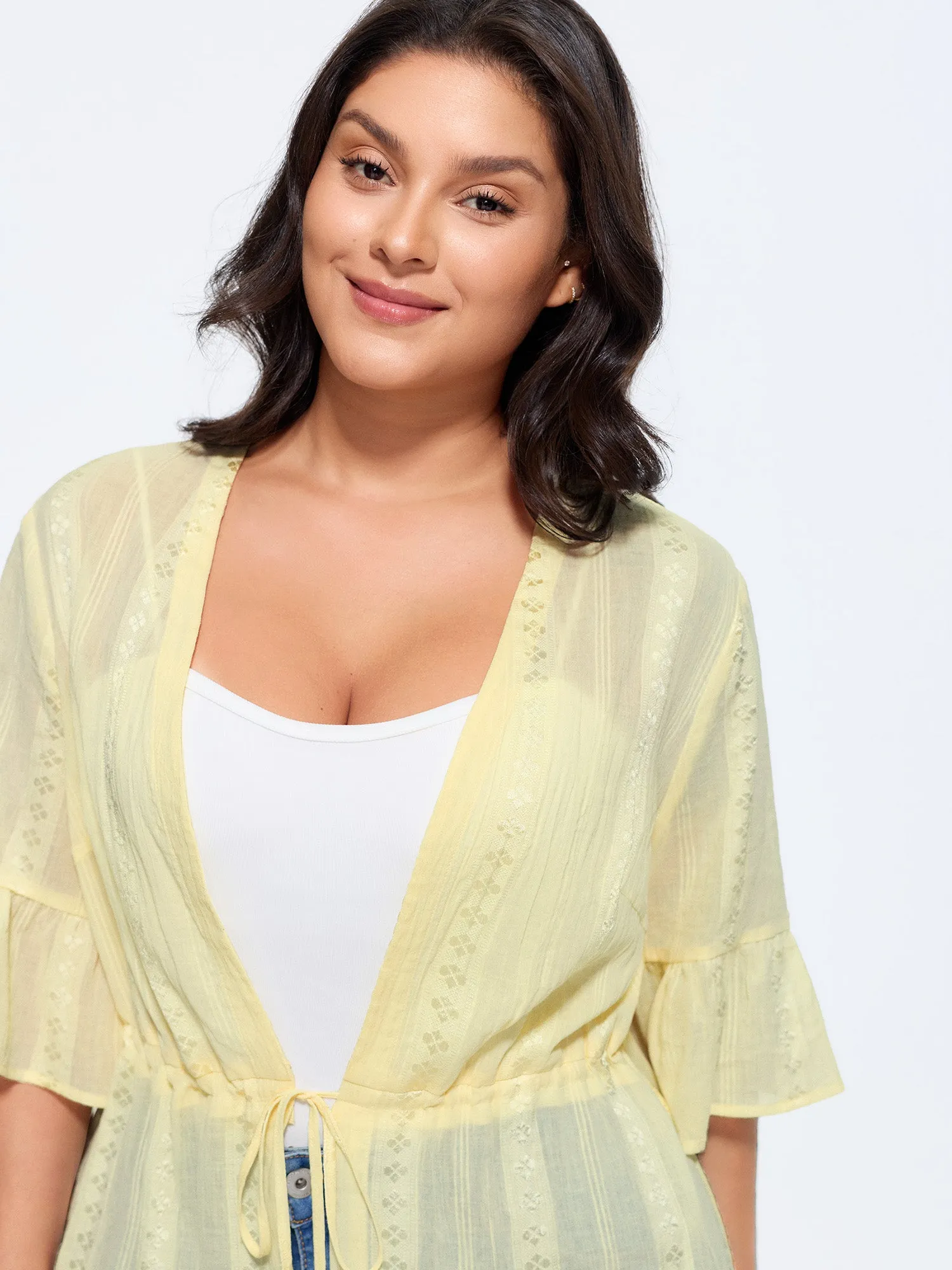 Textured Sheer Front-Tie Kimono sold by Bloomchic product image thumbnail 2