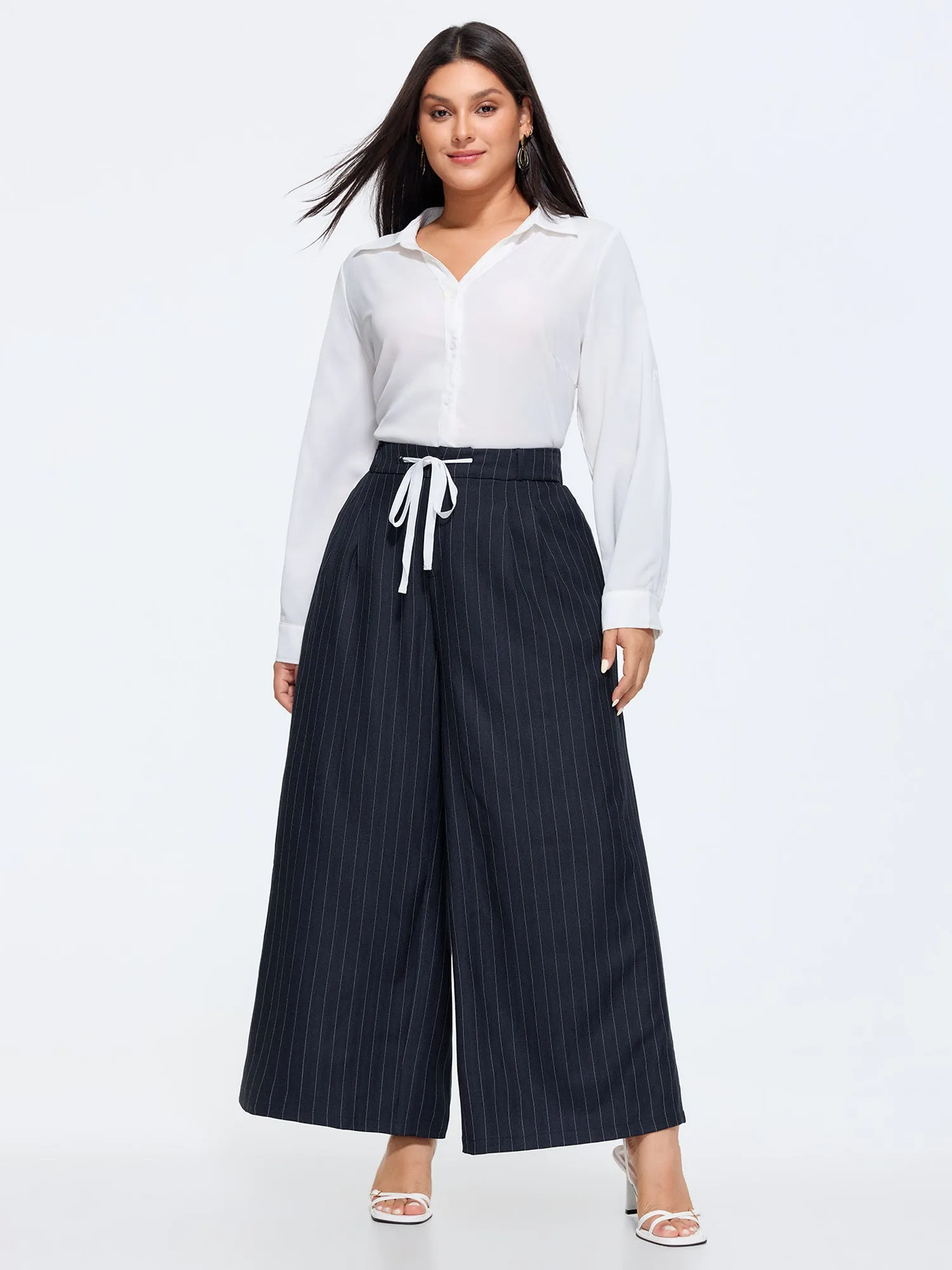 Striped Print Contrast Drawstring Wide-Leg Pants sold by Bloomchic product image thumbnail 2