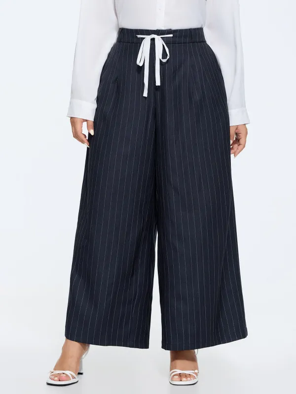 Striped Print Contrast Drawstring Wide-Leg Pants made by Bloomchic