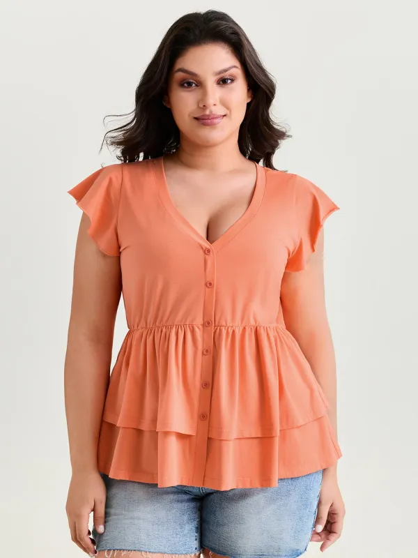 Cotton Stretchy Layered Hem Ruffled Knit Top made by Bloomchic