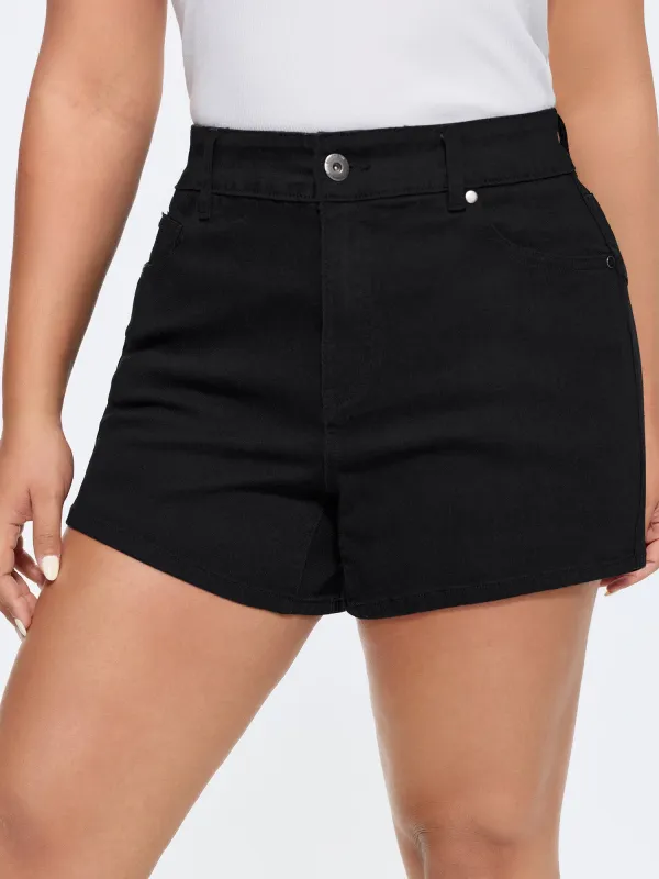 Stretchy Curvy Hem Skinny-Fit Denim Shorts made by Bloomchic
