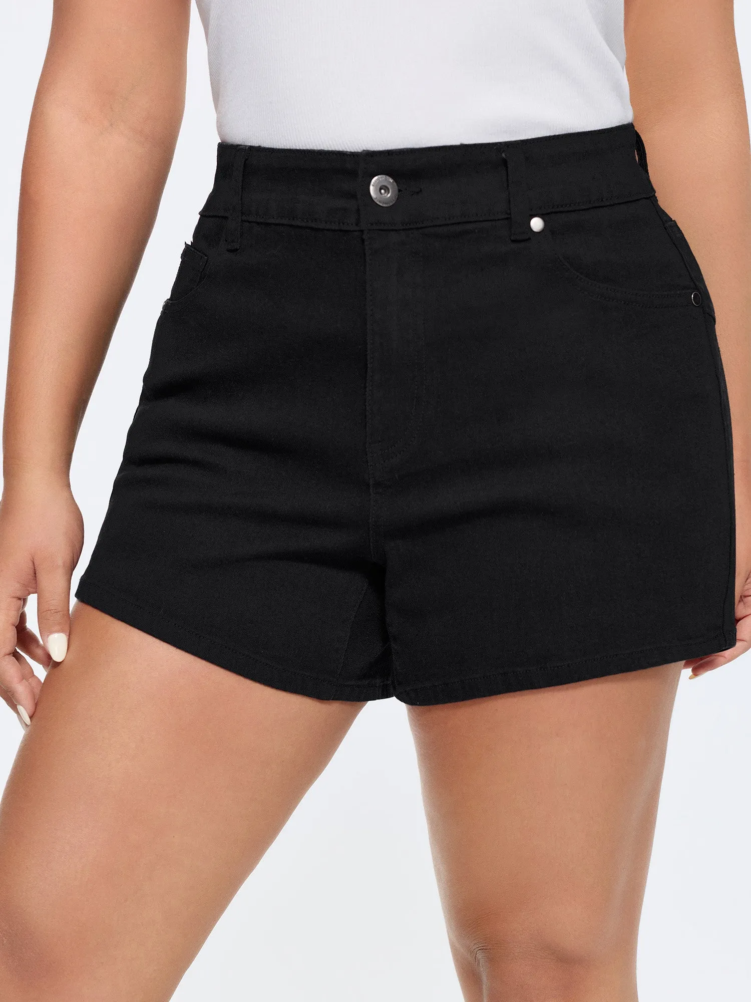 Stretchy Curvy Hem Skinny-Fit Denim Shorts sold by Bloomchic